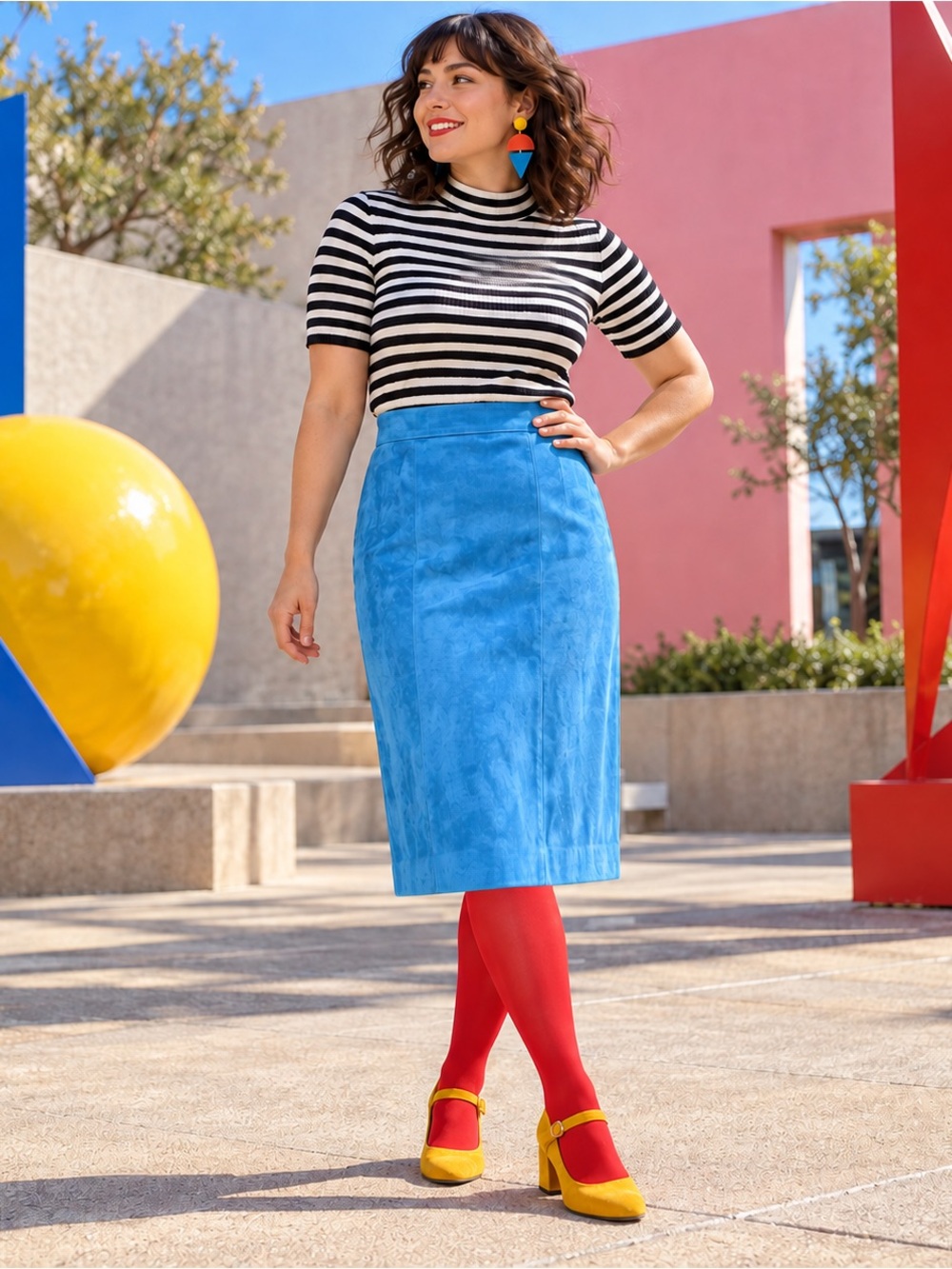 Vintage 80s Margaret Godfrey Turquoise Blue Suede Leather‎ Skirt 10